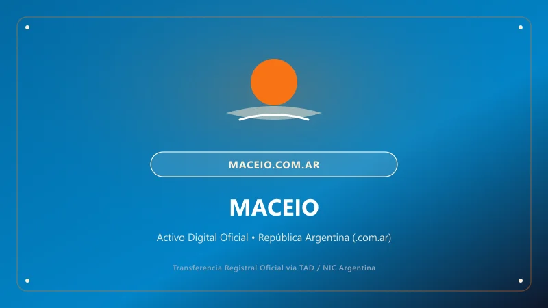 Identidad visual y presentación comercial del nombre de dominio maceio.com.ar en venta